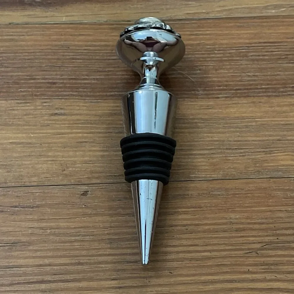 Silver Tone Monogram E Wine Bottle Stopper Ornate Antique Style Barware Gift